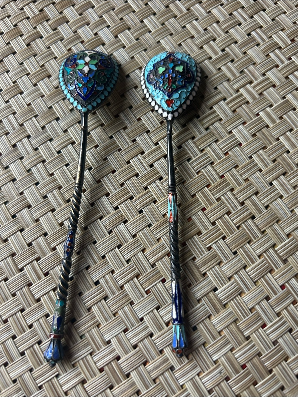 Antique  Russian  Silver Cloisonné spoons